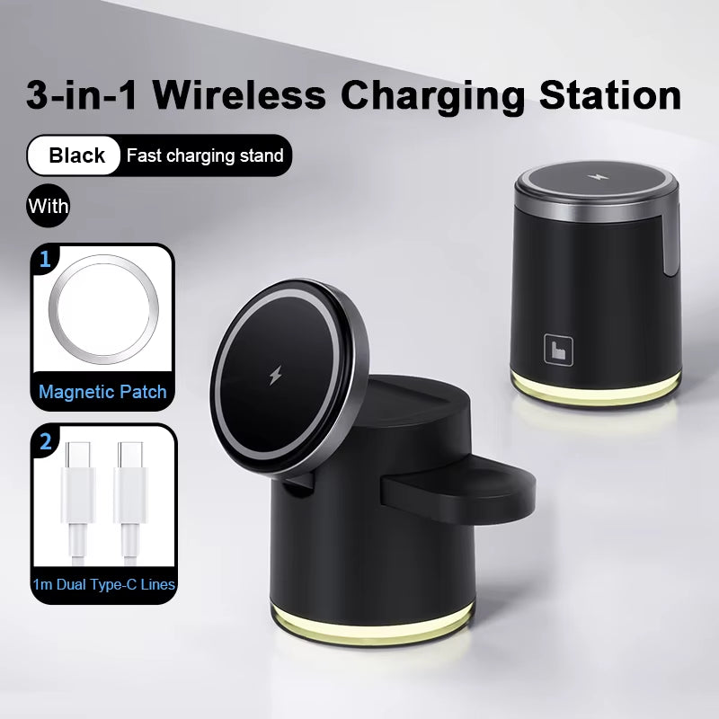 2025 New Qi2 Wireless Charger 3-In-1 Fast Charging Station Stand Folding Holder for Iphone 16 15 14 Pro Max Airpods Apple Watch