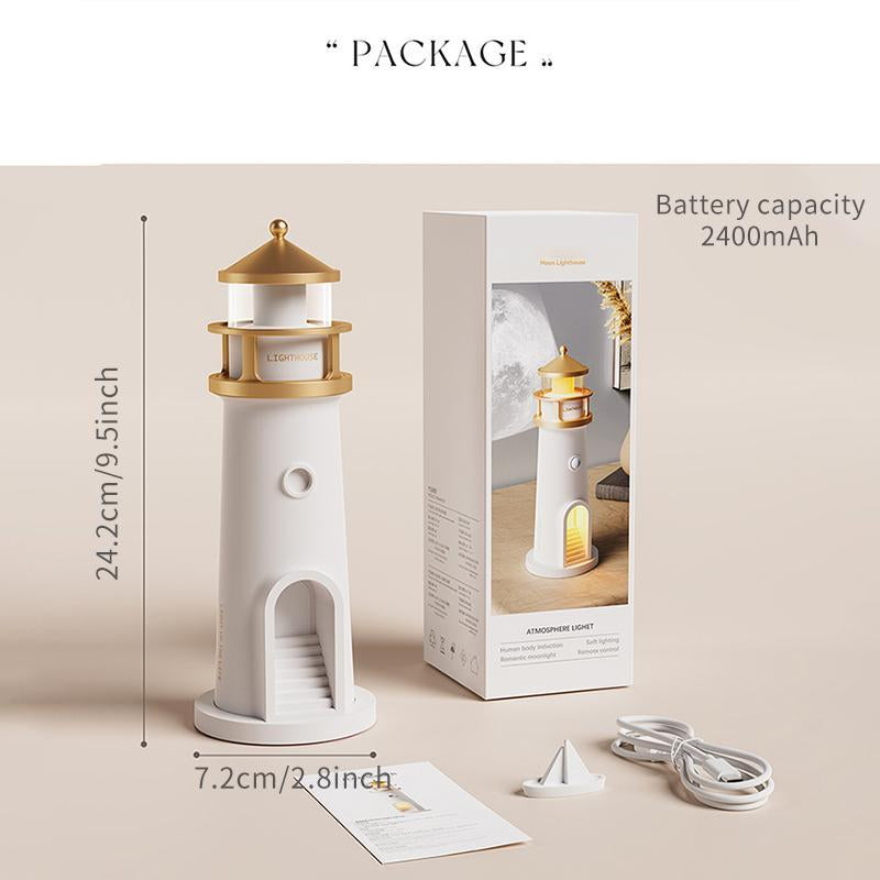 Moonlight Lighthouse Projection Ambient Light, 1 Count Creative Table Lamp, Human Motion Sensor Night Light for Room Decoration, Gift for Friend & Family