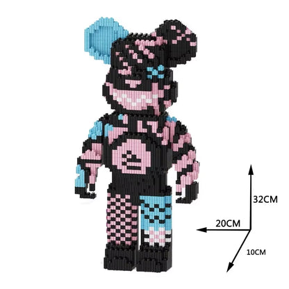 DIY Kids Toys Cartoon Mini Love Violent Bear Bearbrick Model with Light Building Block Micro Bricks Christmas Birthday Gift