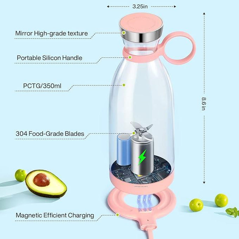 FRESHJUICE Portable Waterproof Blender, Rechargeable Mini Juicer Blender, Personal Size Blender for Juices, Shakes and Smoothies, Best Gift for Relatives and Friends [Flashing Red Light Reading Manual]