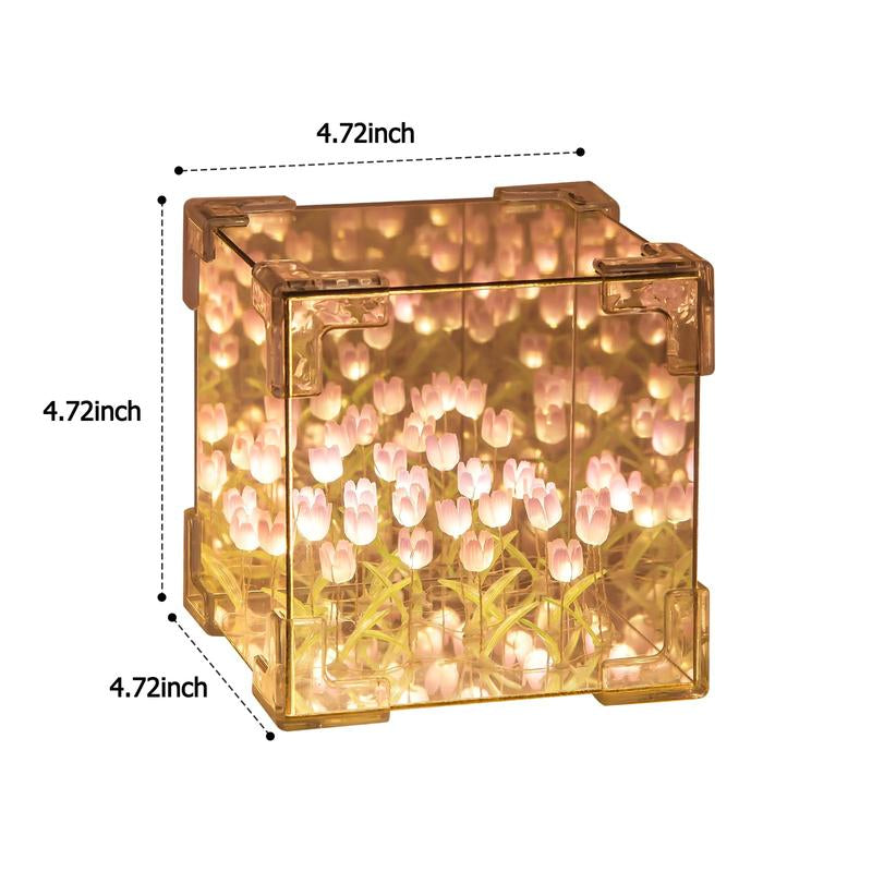 Tulip Night Light DIY Cube Tulip Mirror Lamp Led Decorative Nights Lamp for Bedroom Mirror Lamp Magic Cube Tulips Flower Table Lamp Nights Lamp for Bedroom and Mirror 2 in 1 (Pink Purple Blue Tulips) Springtok