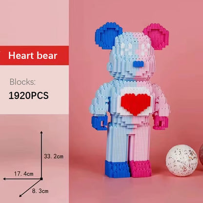 DIY Kids Toys Cartoon Mini Love Violent Bear Bearbrick Model with Light Building Block Micro Bricks Christmas Birthday Gift