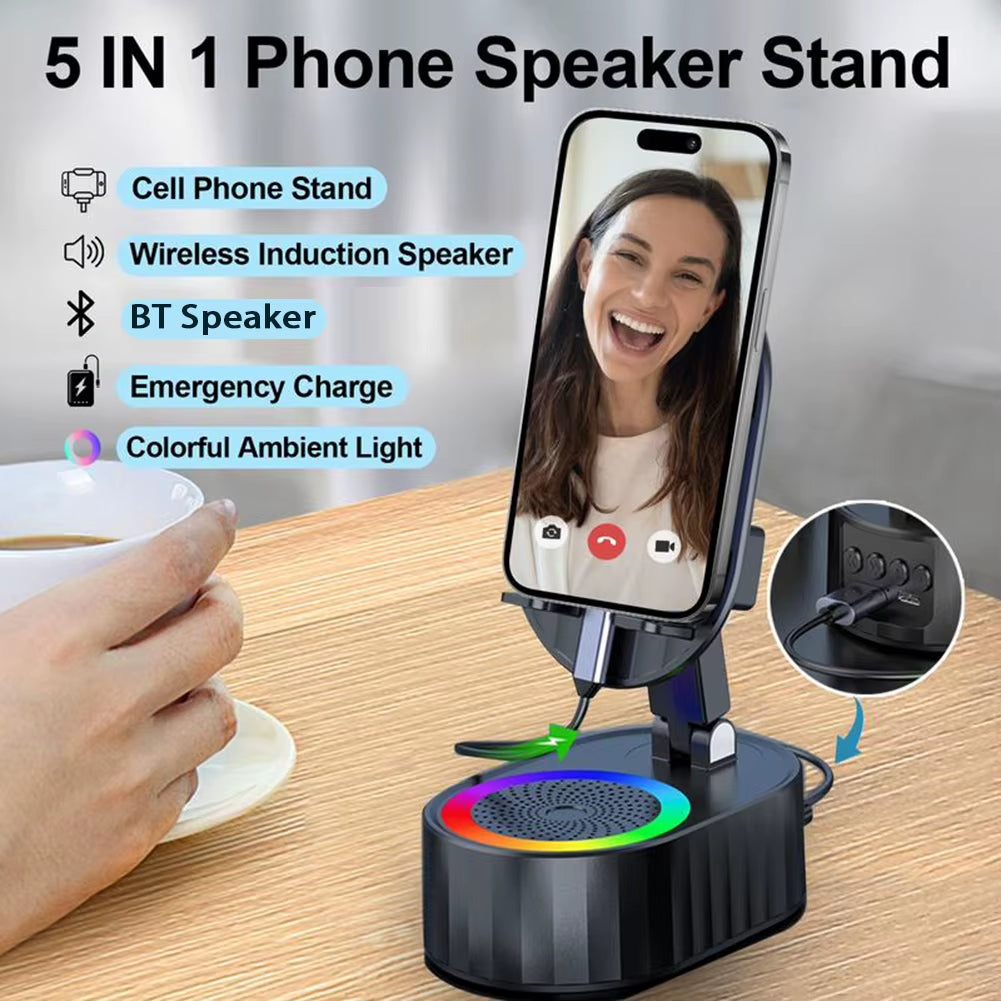 5 in 1 Bluetooth-Compatible Audios Power Banks Bracket Rotating Home Smart Wireless Induction Audio Speaker Phone Stand