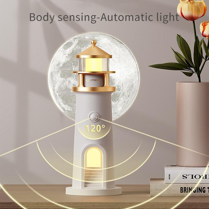 Moonlight Lighthouse Projection Ambient Light, 1 Count Creative Table Lamp, Human Motion Sensor Night Light for Room Decoration, Gift for Friend & Family