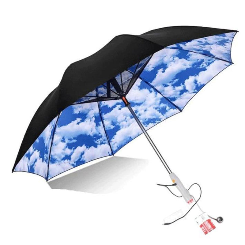 2024 3 in 1 UV Blocking Umbrella with Fan, Lightweight Folding Umbrella with Fan and Mister for Fishing, Golfing, Patio, Sand, and Travel - USB Rechargeable Cover Sun Umbrella Large Umbrella