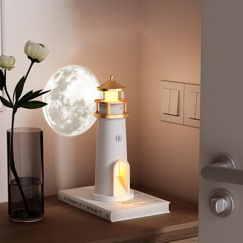 Moonlight Lighthouse Projection Ambient Light, 1 Count Creative Table Lamp, Human Motion Sensor Night Light for Room Decoration, Gift for Friend & Family