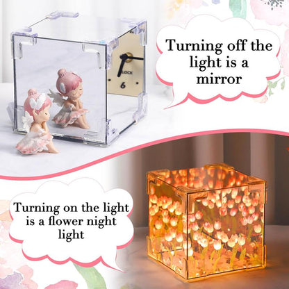 Tulip Night Light DIY Cube Tulip Mirror Lamp Led Decorative Nights Lamp for Bedroom Mirror Lamp Magic Cube Tulips Flower Table Lamp Nights Lamp for Bedroom and Mirror 2 in 1 (Pink Purple Blue Tulips) Springtok