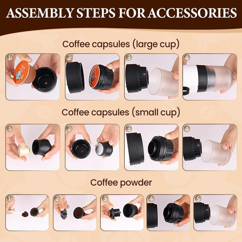 Portable Electric Coffee Machine, 1 Set USB Rechargeable Coffee Maker, 3 in 1 Design Coffee Machine for Capsules, Coffee Powder, Easy to Clean Nespresso Machine, Coffee-Making Tools