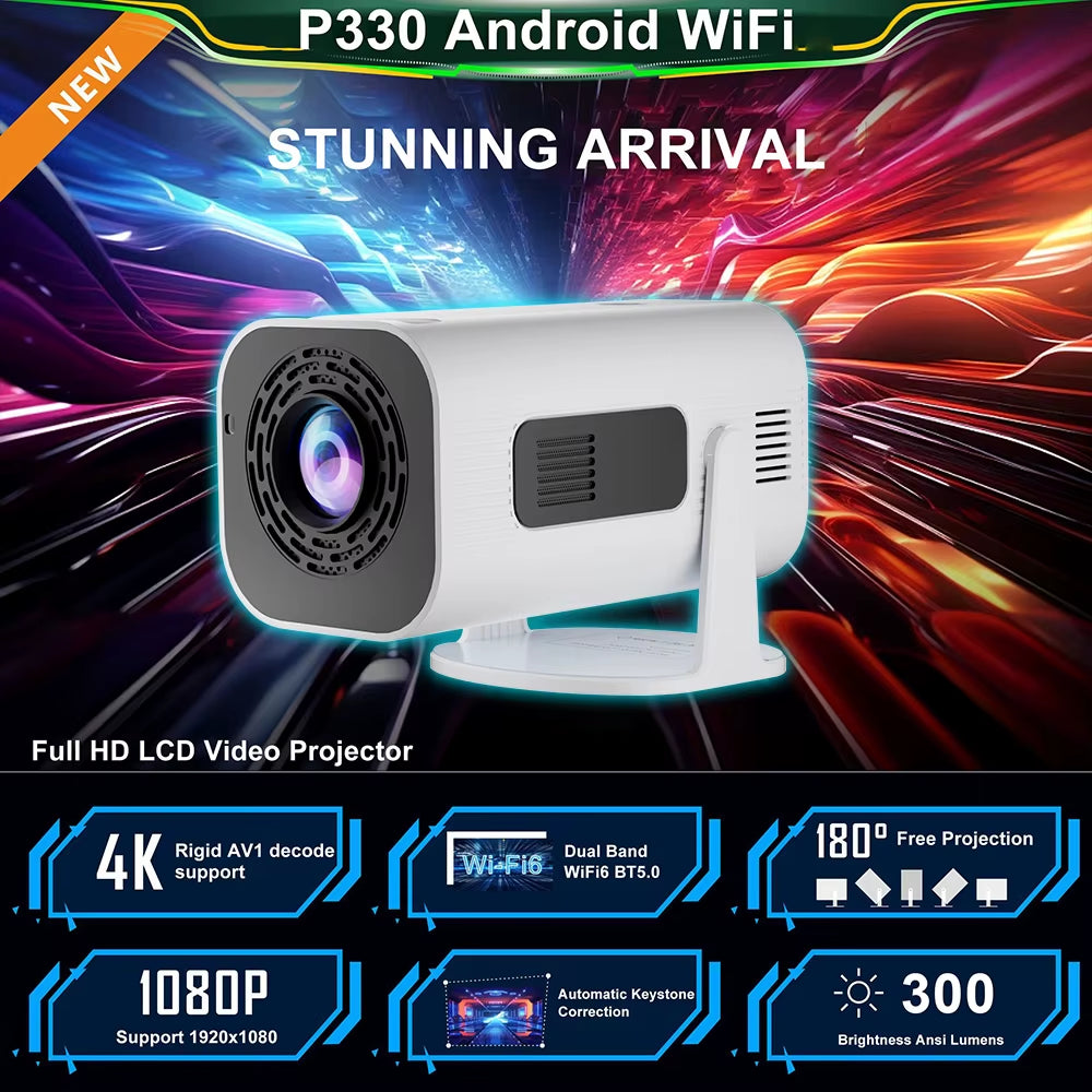 P330 Mini Projetor Android 11 300 ANSI 4K 8K 1080P Wifi6 BT5.0 Home Cinema Portable Projector