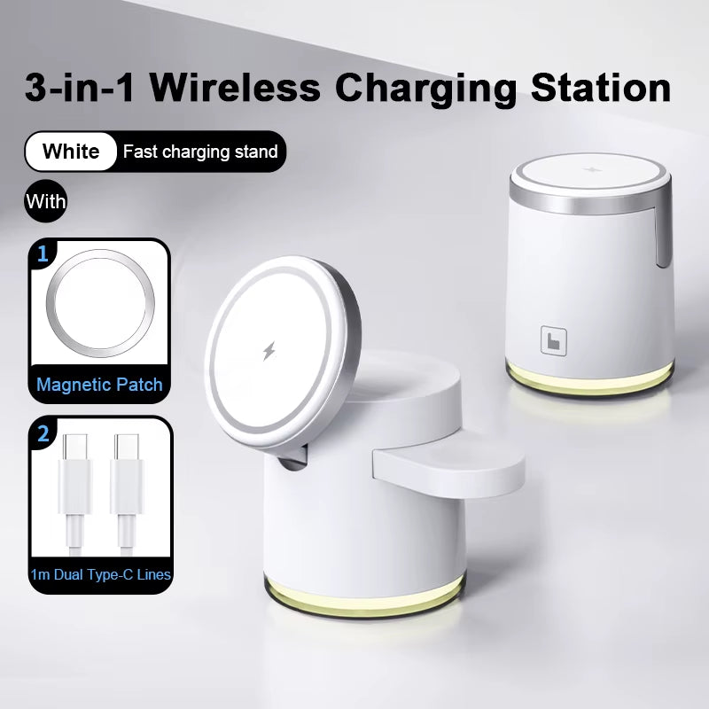 2025 New Qi2 Wireless Charger 3-In-1 Fast Charging Station Stand Folding Holder for Iphone 16 15 14 Pro Max Airpods Apple Watch