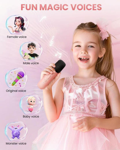 Portable Mini Karaoke Machine for Kids, Portable Bluetooth Speaker with 2 Wireless Microphones, Ideal Gift for Girls, Ages 3-8+ - Smartphone, Audio