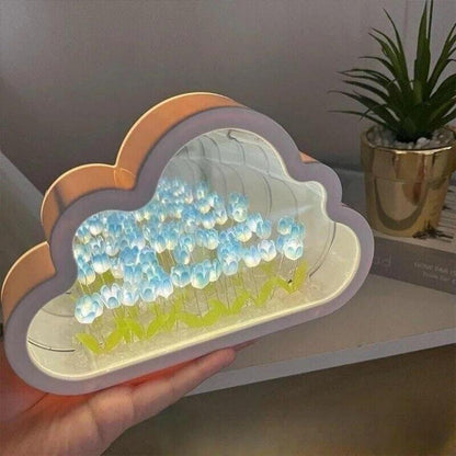 Forever Tulip Mirror - LED Cloud Tulips Mirror Tulips Flower Sea Table Lamp Home Desktop, Room Decor Gift for Girl, Wife, Lover, Mom Birthday Anniversary Gift, Halloween Gift Christmas Gift